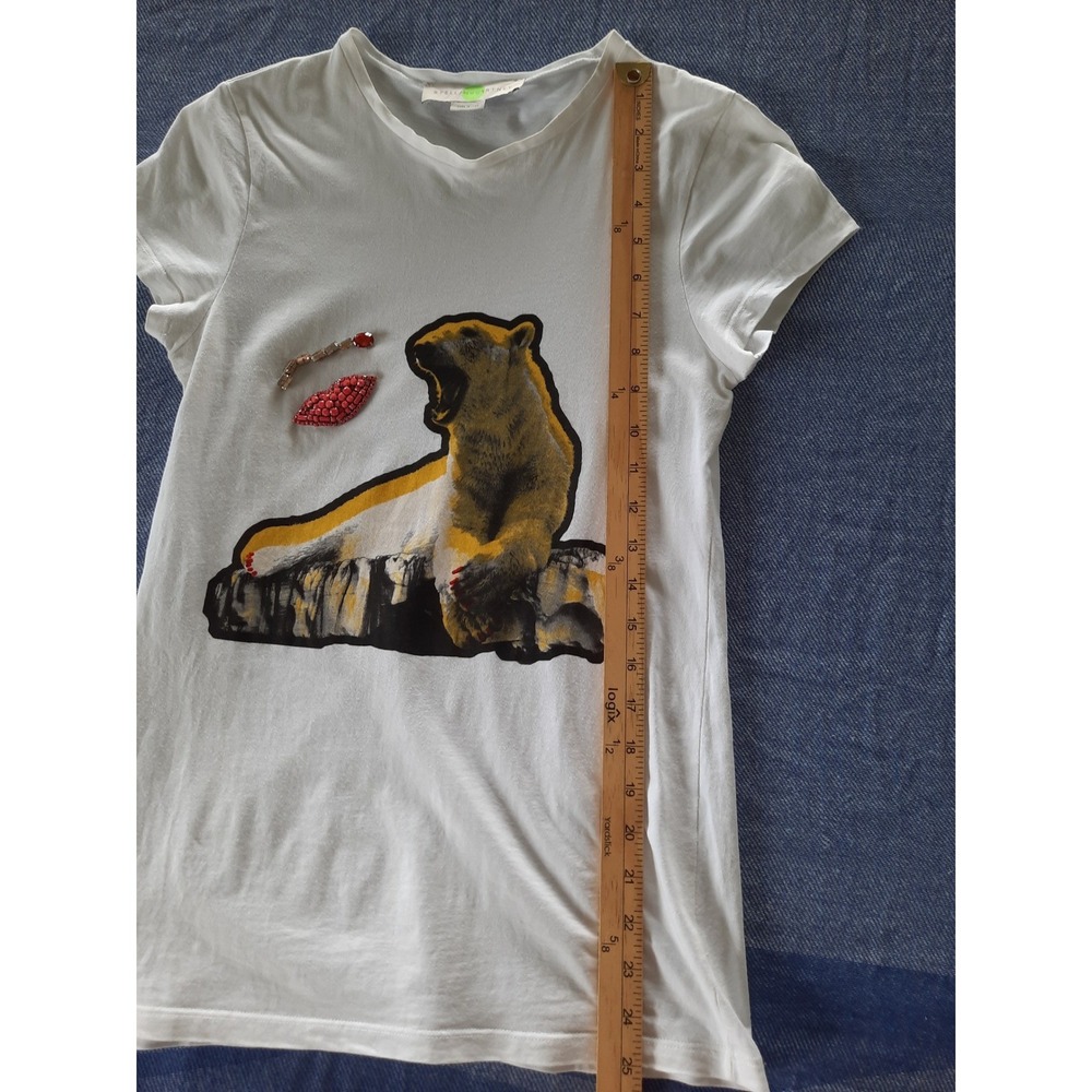 Stella McCartney White Graphic Bear T-Shirt Beaded Lips Embellished Italy - Picture 7 of 9